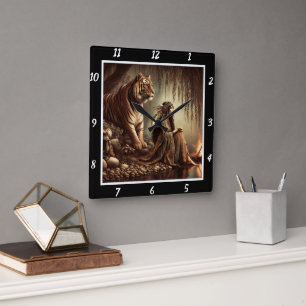 Native Tranquillity: Tiger's Calm Silver Pond Square Wall Clock