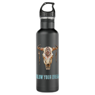 Native Tribal Bull Horns Skull 710 Ml Water Bottle