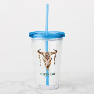 Native Tribal Bull Horns Skull   Acrylic Tumbler
