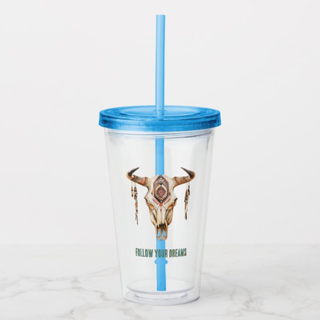 Native Tribal Bull Horns Skull   Acrylic Tumbler (Front)
