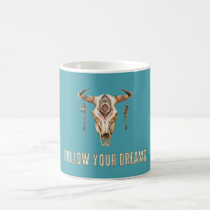 Native Tribal Bull Horns Skull Coffee Mug