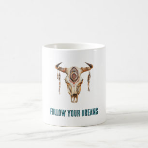 Native Tribal Bull Horns Skull Coffee Mug