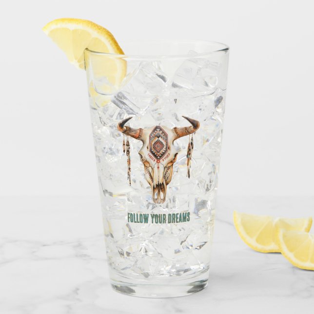 Native Tribal Bull Horns Skull   Glass (Front Ice)