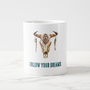 Native Tribal Bull Horns Skull Large Coffee Mug