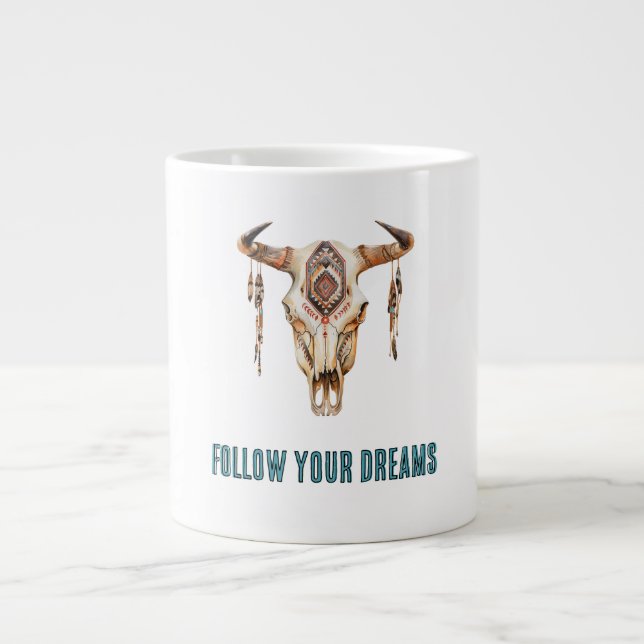 Native Tribal Bull Horns Skull   Large Coffee Mug (Front)
