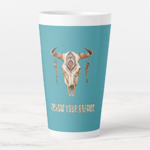 Native Tribal Bull Horns Skull Latte Mug