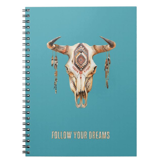 Native Tribal Bull Horns Skull   Notebook (Front)