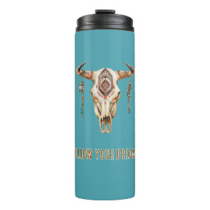 Native Tribal Bull Horns Skull Thermal Tumbler
