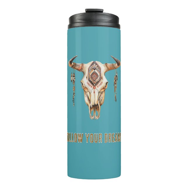 Native Tribal Bull Horns Skull   Thermal Tumbler (Front)