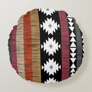Native Tribal Colourful Lines Pattern Round Cushion