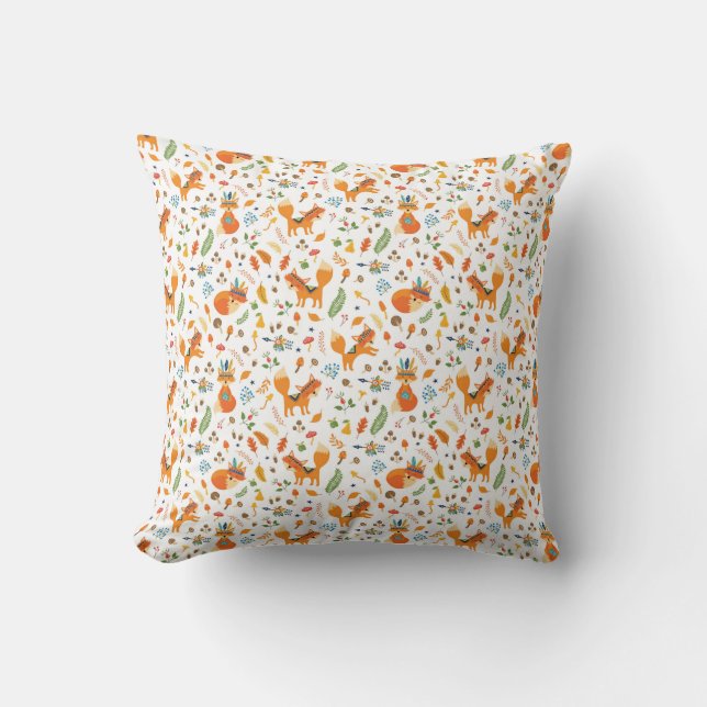Native Tribal Foxes Feathers Arrow Art Cushion (Front)