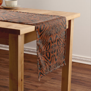 Native Tribal Happy Face Scratchboard Pattern Art Short Table Runner