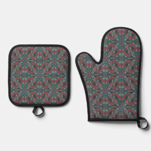 Native Tribal Southwestern Colours Pattern Oven Mitt & Pot Holder Set