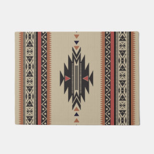 Native Tribal Woven Pattern in Browns, Black, Rust Doormat