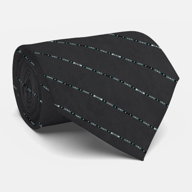 Native Turquoise Green Pattern Neck Tie (Rolled)