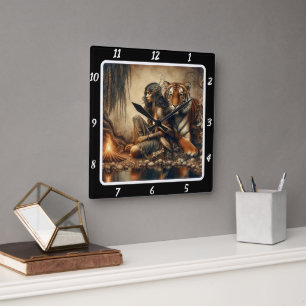 Native Vision: Moonlight Glade Tiger's Gaze Square Wall Clock
