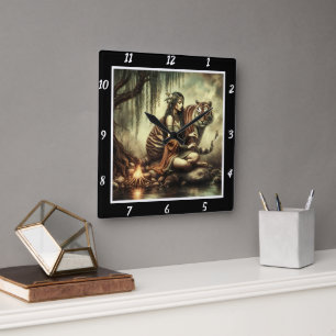 Native Visions: Tiger's Eyes Mountain's Mist Square Wall Clock