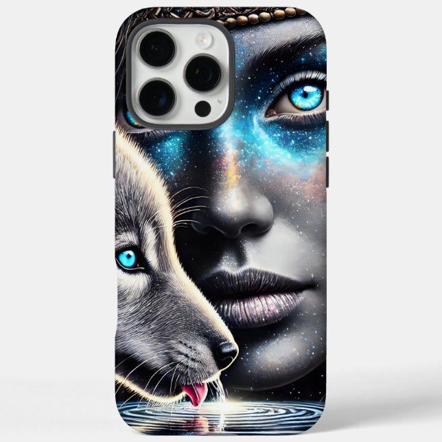 Native Warrior and Wolf Under Moonlight Case-Mate iPhone Case (Back)