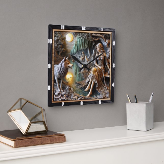 Native Whispers: River Stones Ancient Story Square Wall Clock (Office)