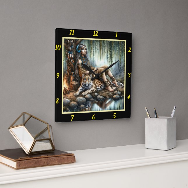 Native Wisdom: Tiger's Roar Mountain's Peak Square Wall Clock (Office)