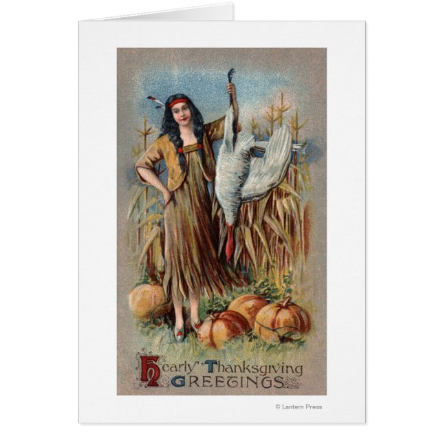 Native Woman Holding Turkey (Front)