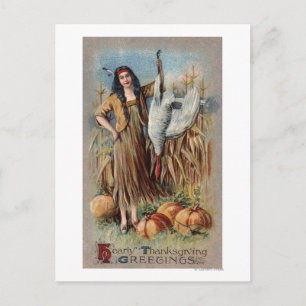 Native Woman Holding Turkey Postcard