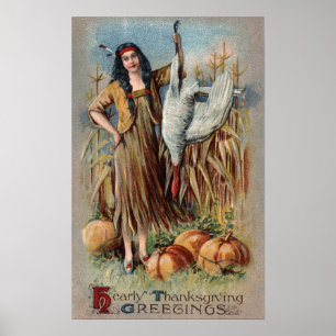 Native Woman Holding Turkey Poster