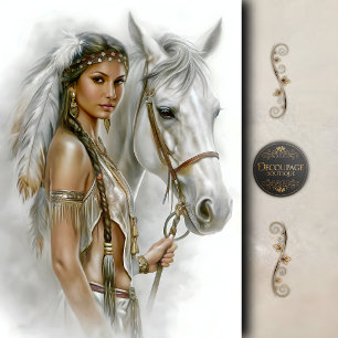 Native Woman & White Horse Decoupage Tissue Paper