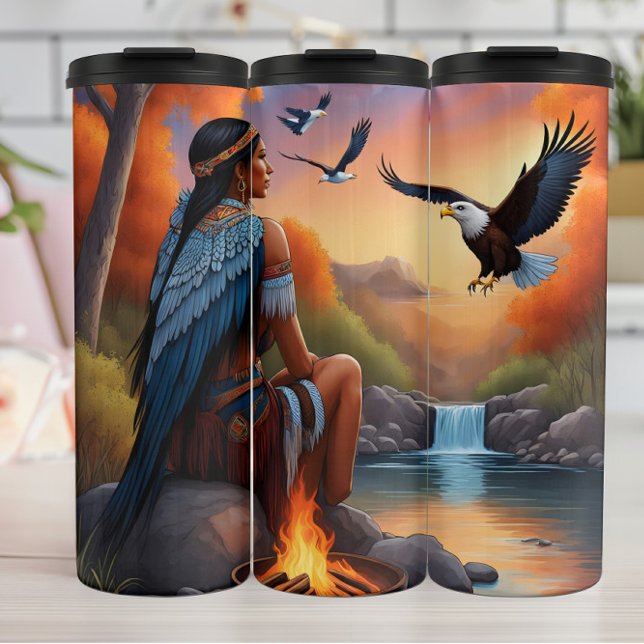 Native Woman Winged Woman and Soaring Eagles. Thermal Tumbler (Creator Uploaded)