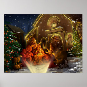 Nativity and Church - The Birth of Christ Poster