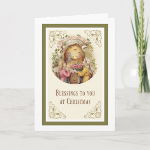 Nativity Angel Jesus Mary Joseph Roses Girl Holiday Card