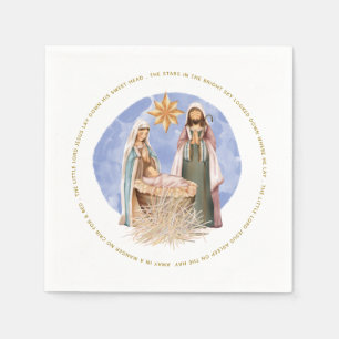Nativity Away In A Manger Carol Lyrics Gold Text Napkin