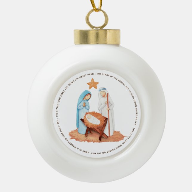 Nativity Away In A Manger Lyrics Ceramic Ball Christmas Ornament (Front)