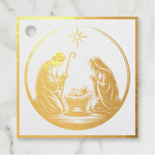 Nativity Baby Jesus Christmas Gold Foil Gift Tags