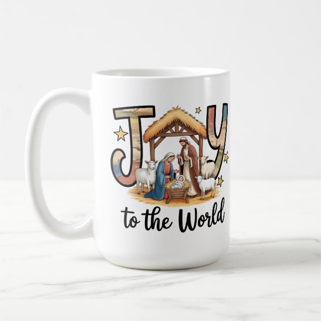 Nativity Baby Jesus Joy to the World Christian Coffee Mug (Left)