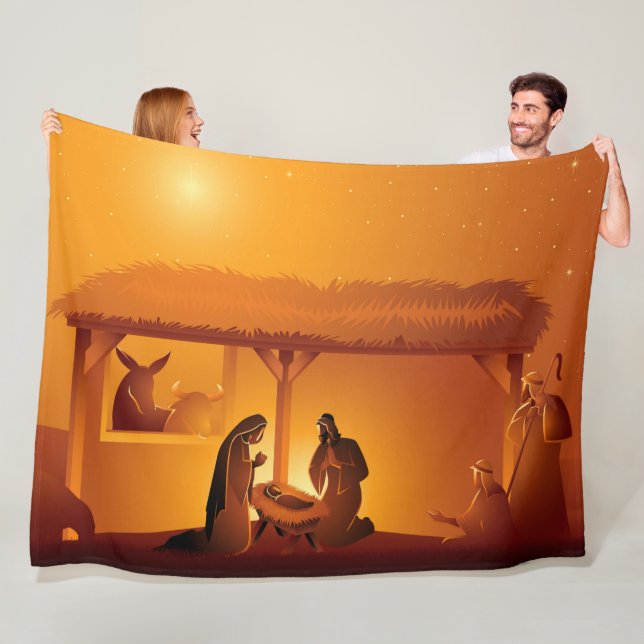 Nativity Baby Jesus Mary Joseph Christmas Fleece Blanket (In Situ)