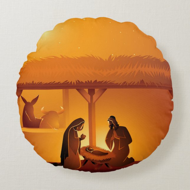 Nativity Baby Jesus Mary Joseph Christmas Round Cushion (Front)