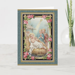 Nativity Baby Jesus Roses Children Holiday Card