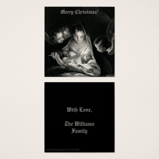 Nativity Baby Jesus Virgin Mary Angels Black White (Front & Back)