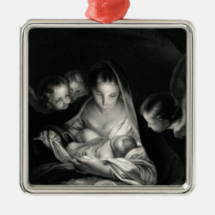 Nativity Baby Jesus Virgin Mary Angels Black White Metal Tree Decoration