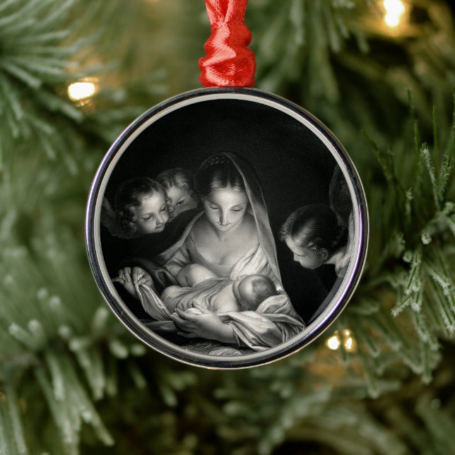 Nativity Baby Jesus Virgin Mary Angels Black White Metal Tree Decoration (Tree)