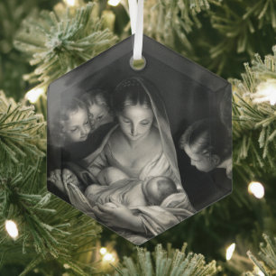 Nativity Baby Jesus Virgin Mary Angels Christmas Glass Tree Decoration