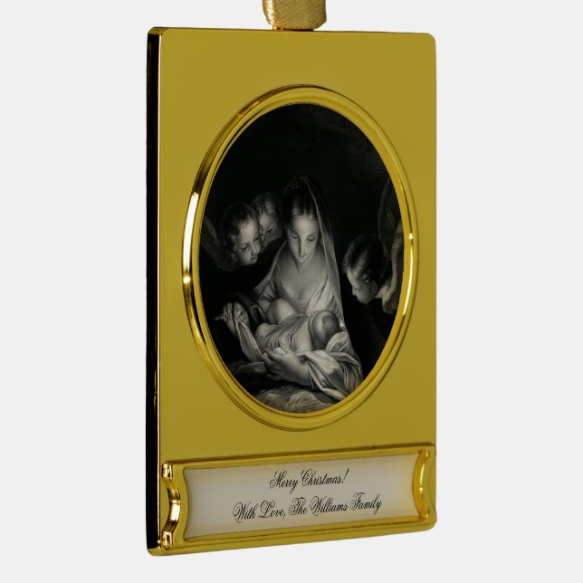 Nativity Baby Jesus Virgin Mary Angels Christmas Gold Plated Banner Ornament (Right)