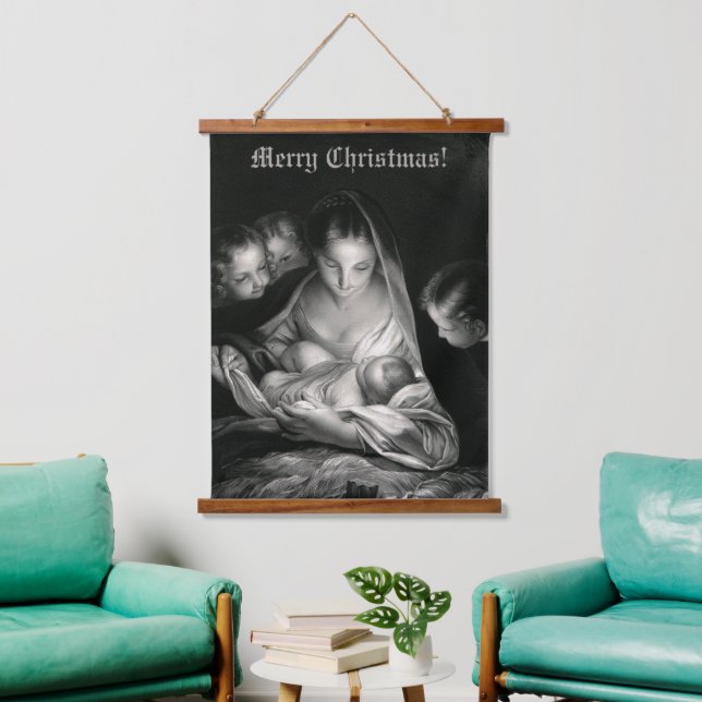 Nativity Baby Jesus Virgin Mary Angels Christmas Hanging Tapestry (Living Room)