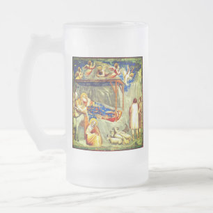 Nativity Birth of Jesus Frosted Glass Beer Mug