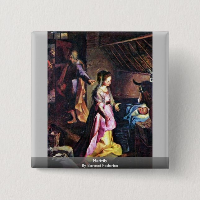 Nativity By Barocci Federico 15 Cm Square Badge (Front)