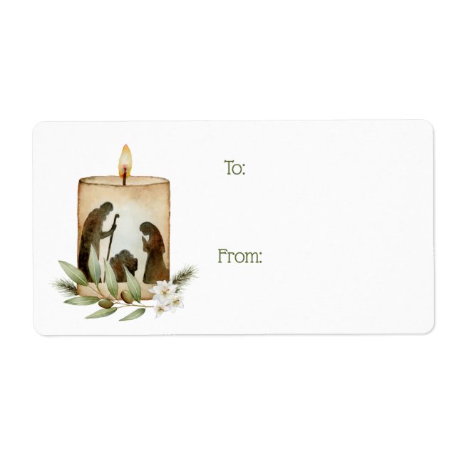 Nativity Candle Gift Tag Sticker (Front)