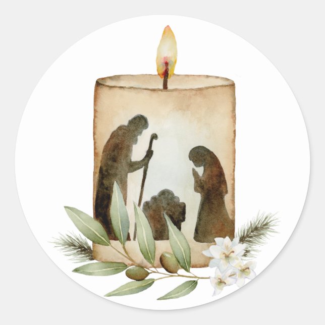 Nativity Candle Round Sticker (Front)