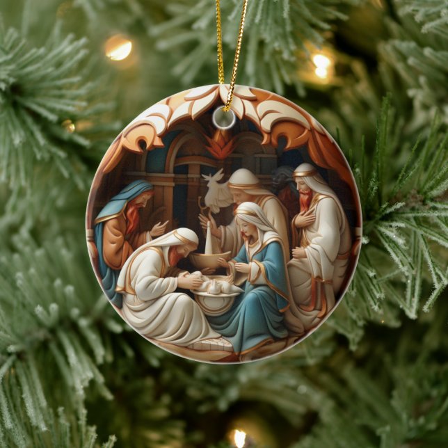 Nativity Ceramic Circle Ornament (Tree)