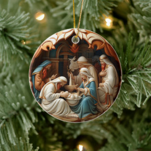 Nativity Ceramic Circle Ornament